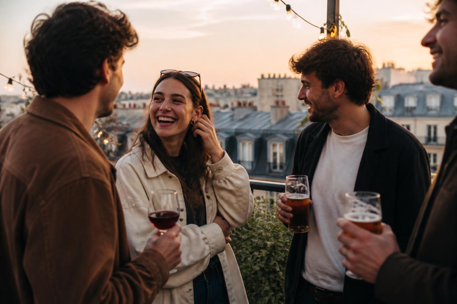 Afterwork convivial entre consultants Phyleas sur un rooftop parisien