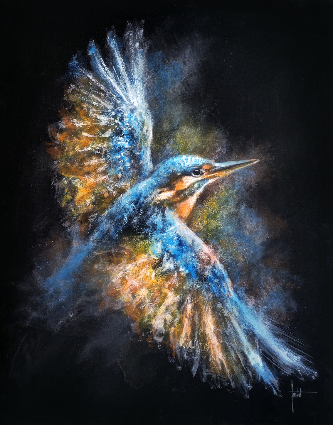 Œuvre de Sandrot — oiseau en vol, peinture contemporaine